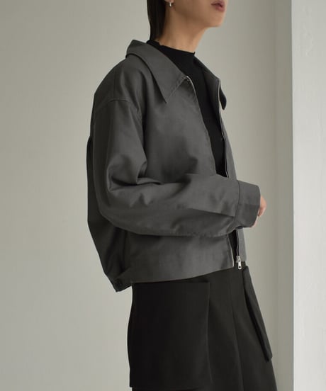 outer-02064　 ジップ ショート ジャケット　グレー　ブラック