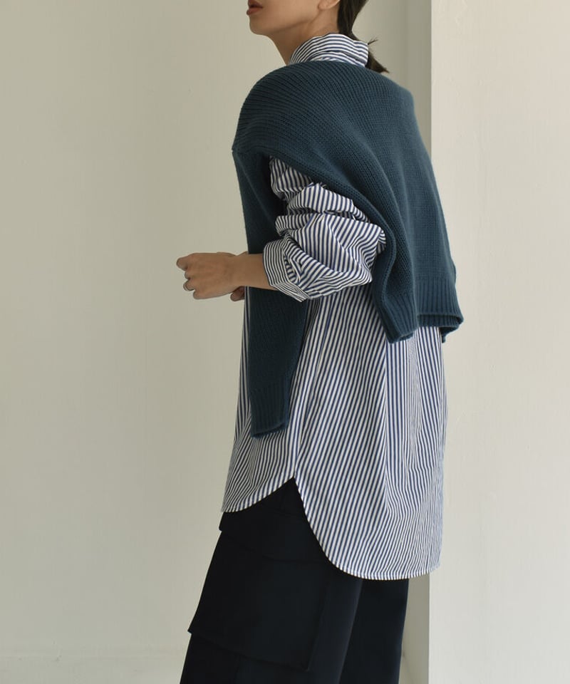 tops-12001 オーバーサイズ カラーストライプシャツ ブルー グリーン