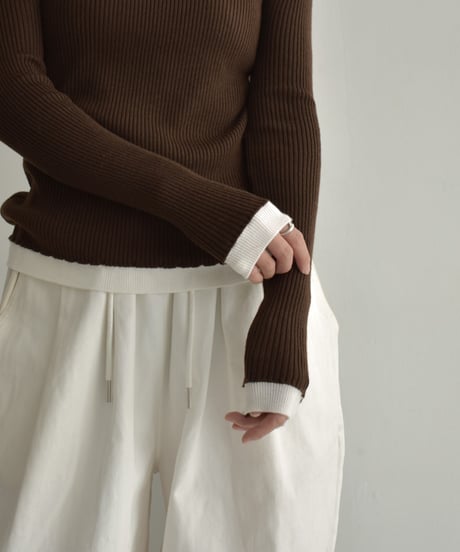 knit-02296　レイヤードライク バイカラーニット トップス　ブラウン　ブラック
