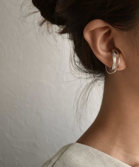 mb-earcuff-02006　SV925　エンボス×クロスフープ　２連イヤーカフ　シルバー925　ゴールド　シルバー