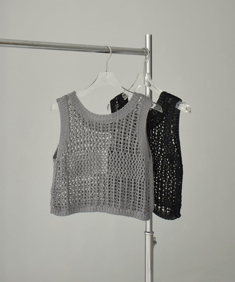 nh-knit-02328 ノースリーブ メッシュニット トップス グレー