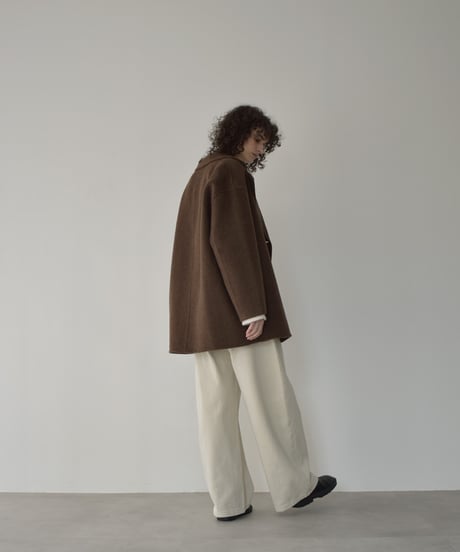 coat-02061　ウール ミディ コート リバー仕立て　エクリュ　ダークグレー　ブラウン