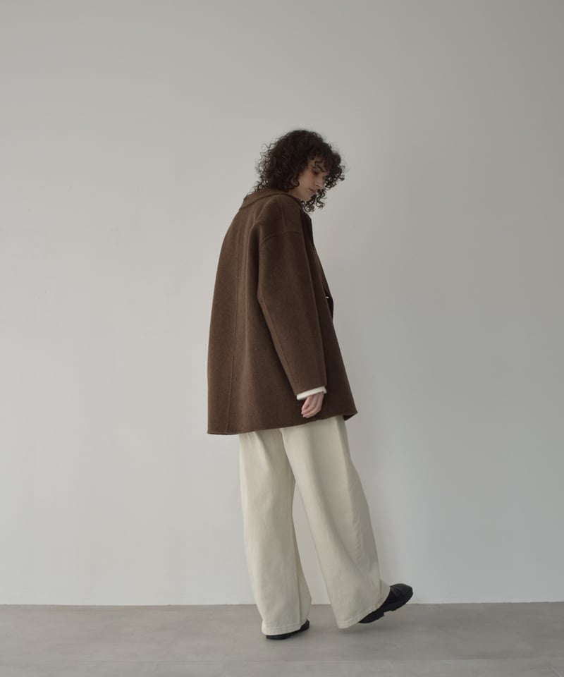 coat-02061 ウール ミディ コート リバー仕立て エクリュ ダークグレー