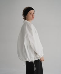 tops-02519　ドローストリングオーバーサイズシャツ　ホワイト　ブルー
