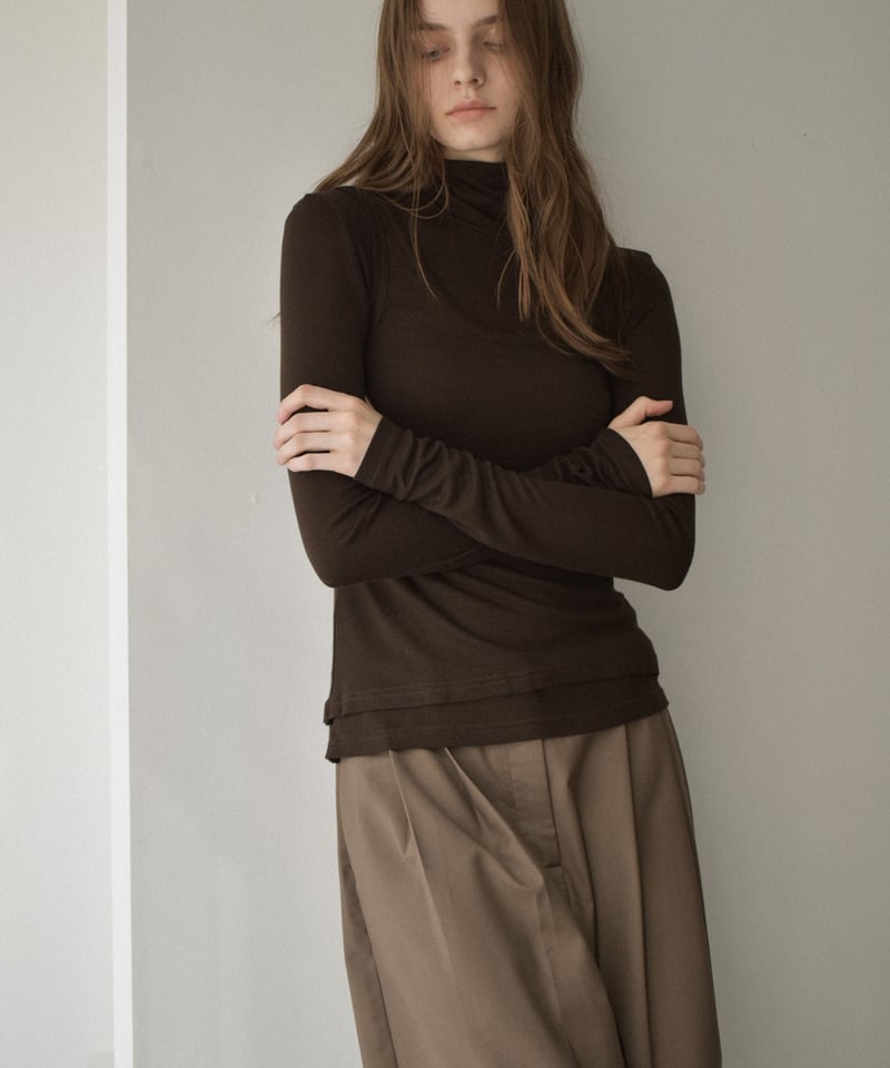 tops-02574 ハイネック＆タンクトップ レイヤード トップス グレー