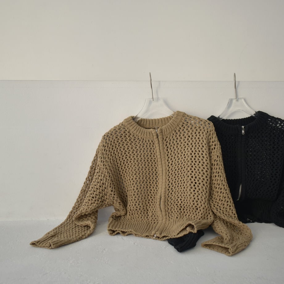 Lavish Gate ケーブル柄ニットカーディガン knit-02123 ウール混 ボリュームスリーブ ケーブル柄ニット