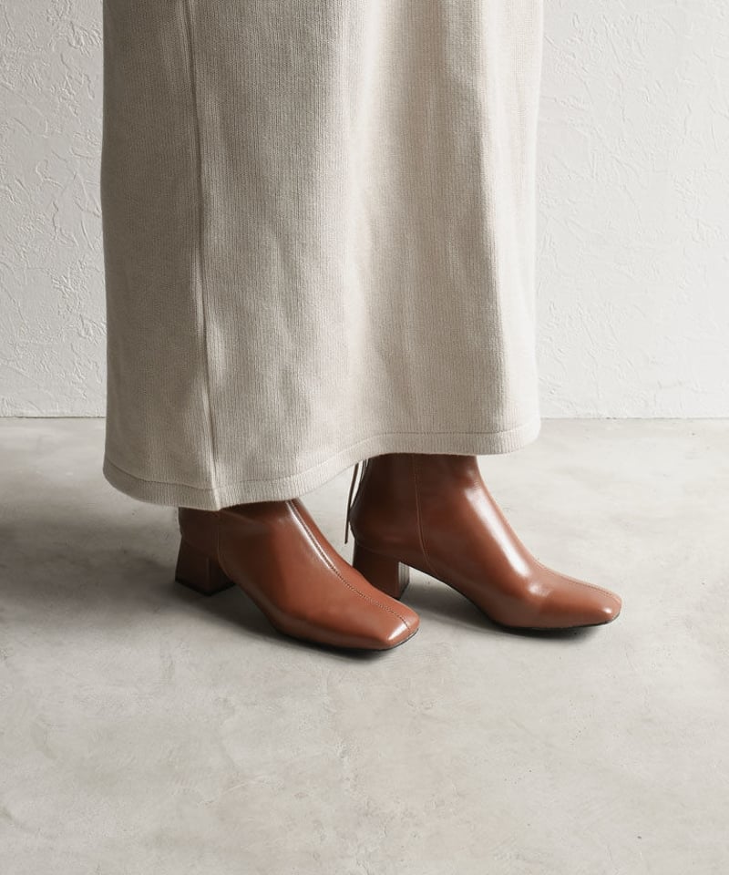 shoes-02086 ショートブーツ スクエアトゥ ヒール ブラウン