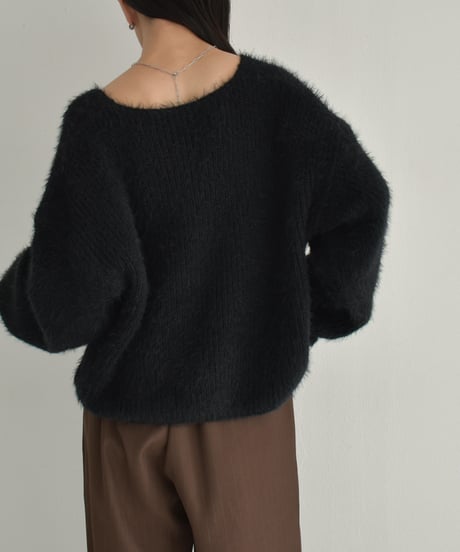 knit-02289　シャギー ニット カーディガン　グレー　ブラック