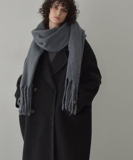 coat-02063　シャギー ウール ロングコート　グレージュ　ダークグレー