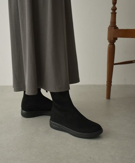 shoes-02168　軽量EVAソール  スエードフラットショートブーツ　ブラウン　ブラック