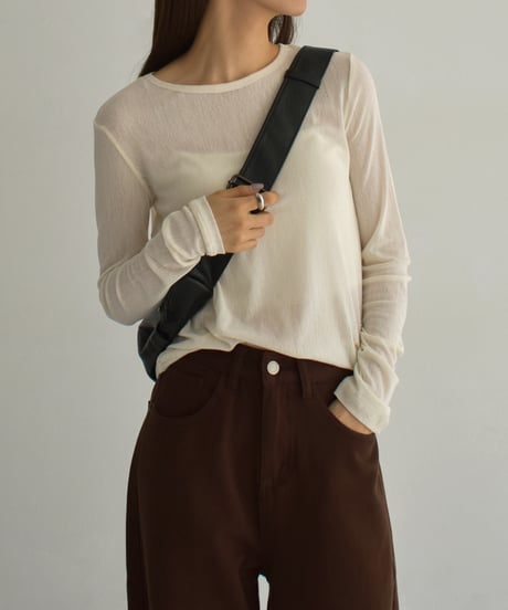 nh-tops-02569　ロングスリーブ シアーカットソー　エクリュ　グレー　ブラウン　ブラック