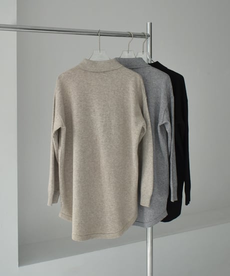knit-02357　ハイゲージ シャツ ニット トップス　オートミール　グレー　ブラック