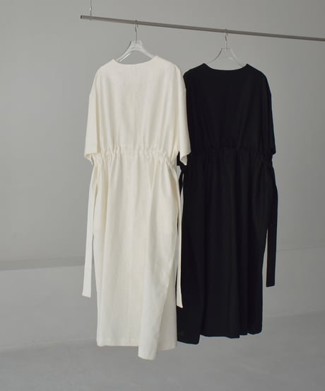 【STUDIO ENUL】onepiece-14001　リネン ガウンドレス　アイボリー　ブラック