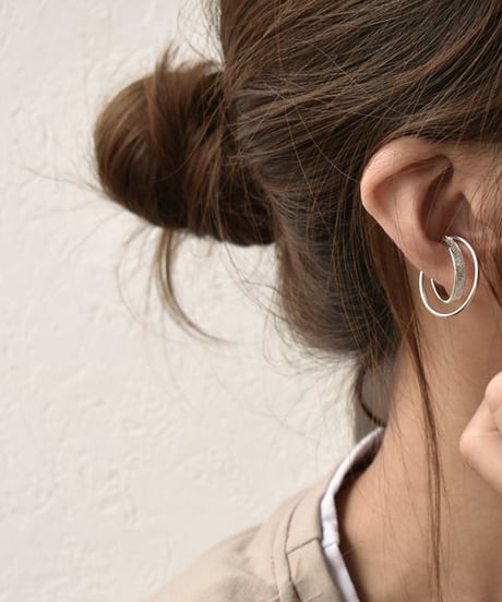 mb-earcuff-02006　SV925　エンボス×クロスフープ　２連イヤーカフ　シルバー925　ゴールド　シルバー