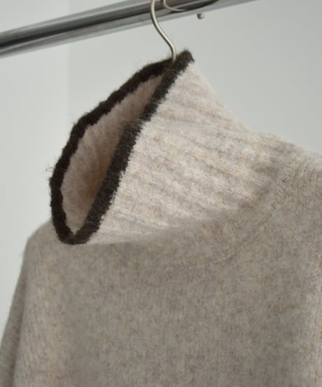 knit-02310　バイカラー ニット トップス　ライトベージュ　グレー　ブラウン
