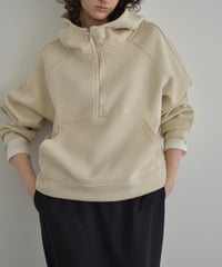 tops-02580　ハイネック ジップフーディ　ベージュ　グレー