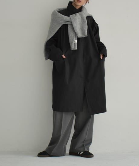 coat-02048　スタンドカラー ミディコート　ブラック