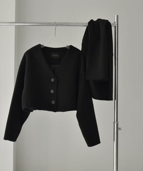 coat-13008　ストール付き　ウール ショートコート　モカ　ブラック