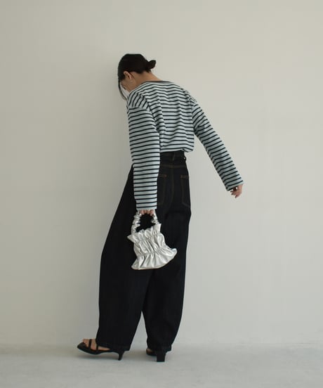 tops-02468　ルーズ ボーダー プルオーバー　エクリュ　ブルー