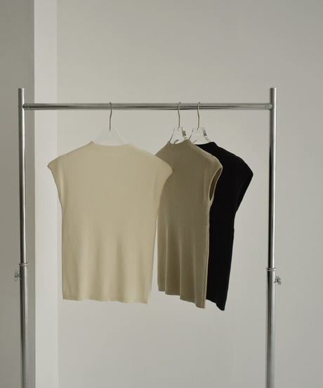 nh-knit-02230　モックネック フレンチスリーブニット　エクリュ　グレージュ　ブラック