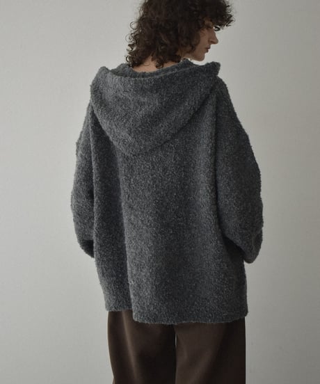 knit-02350　ブークレ フードニットプルオーバー　エクリュ　グレー