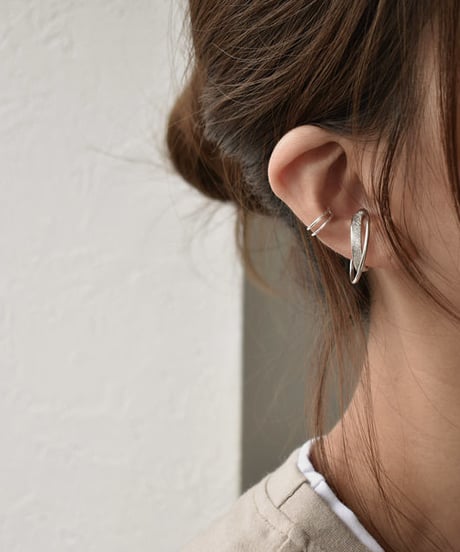 mb-earcuff-02006　SV925　エンボス×クロスフープ　２連イヤーカフ　シルバー925　ゴールド　シルバー