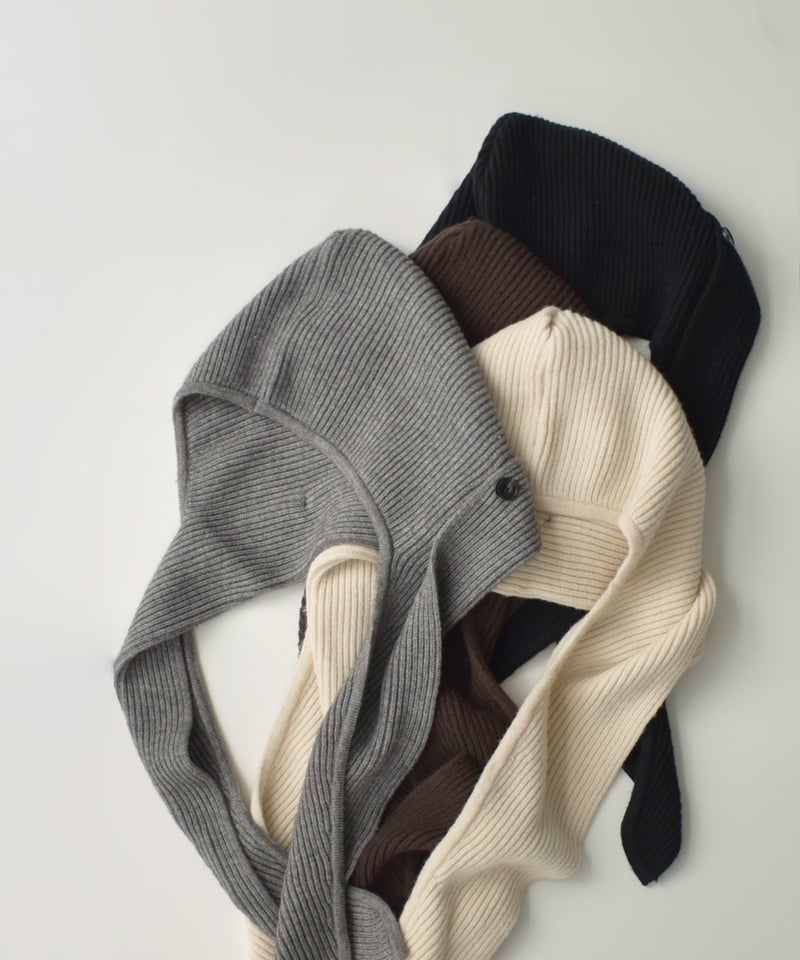 muffler-02024 ニット フード マフラー エクリュ グレー ブラウン