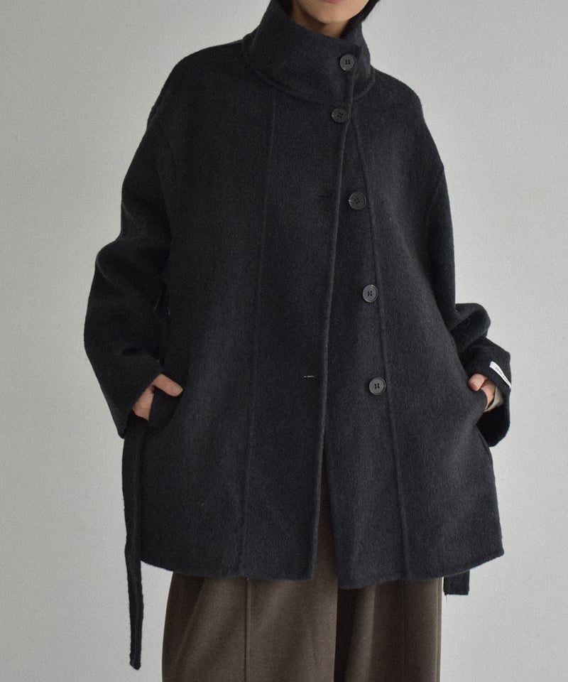coat-02059 スタンドカラー ウール コート リバー仕立て グレー