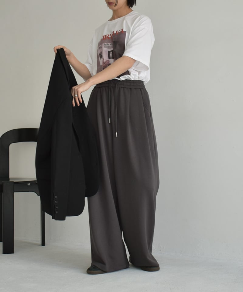 AMOMENT 【グレー】パンツ 新品タグ付き アモーメント bottoms-02275 ウエストタック リラックス ワイドパンツ グレー