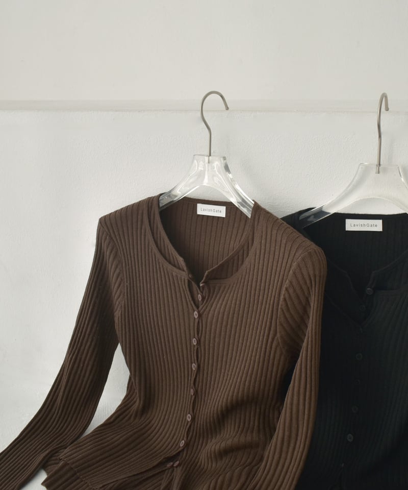 knit-02343 レイヤード調 カーディガン ブラウン ブラック | L a v i s