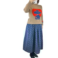 小花がいっぱいのコーデュロイスカート（裏地あり　ネイビー）