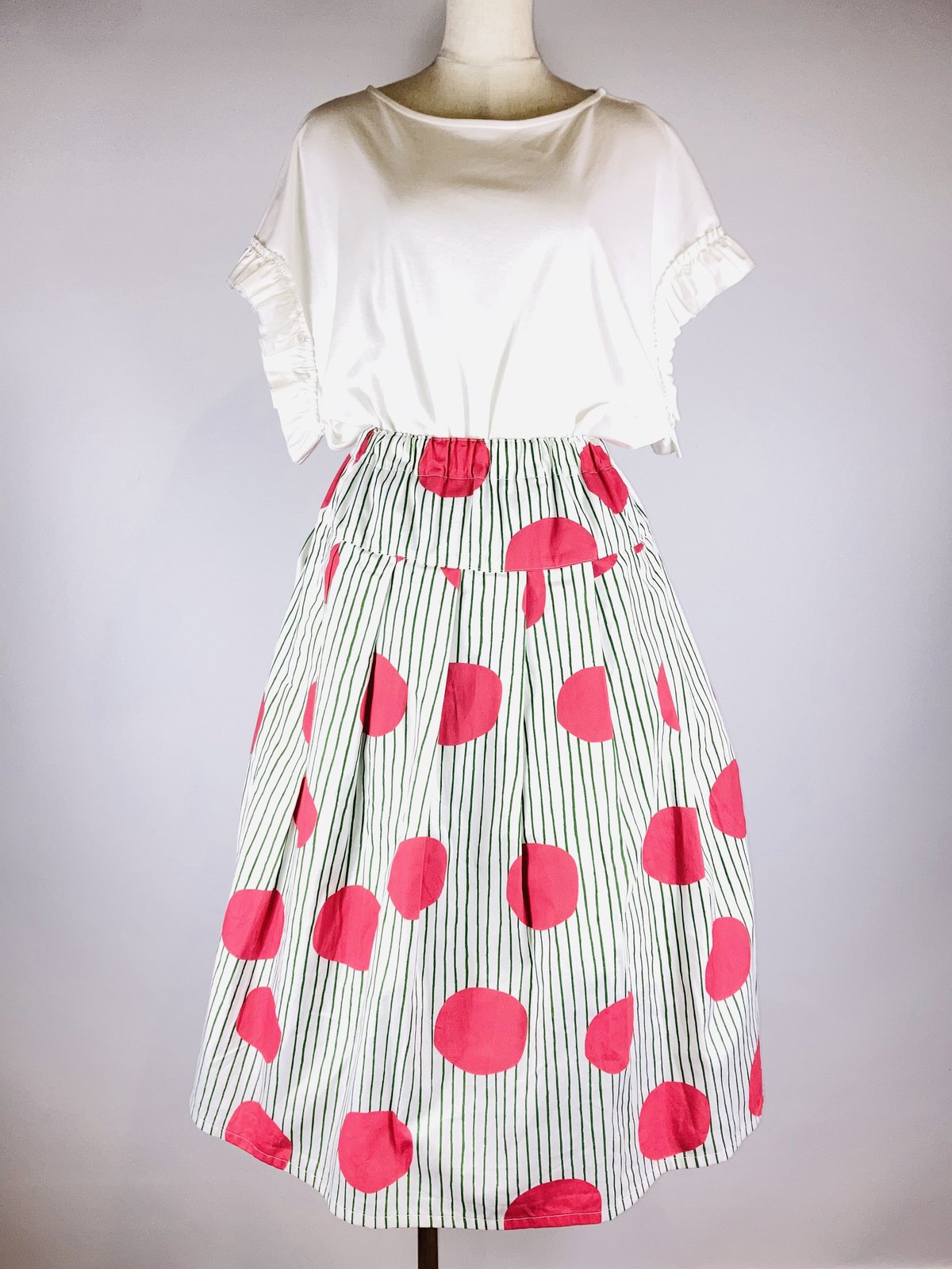 【モード】3months 24AW 水玉プリーツピンクワイドスカート 再入荷♡ピンクの水玉スカート♡ | 撫子座オンラインストア