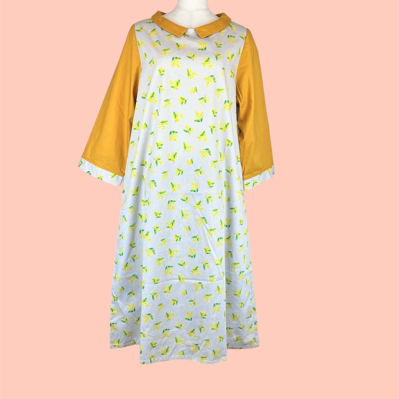 handmade ミモザ ワンピース ミモザ刺繍ワンピース | ロングワンピース