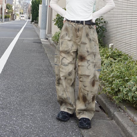 Camouflage curved wide pants