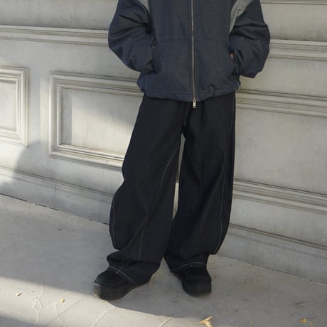Button fly Denim Curved pants