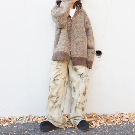 Camouflage curved wide pants