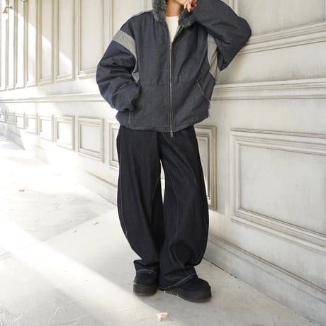 Button fly Denim Curved pants