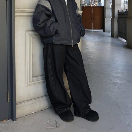 Button fly Denim Curved pants