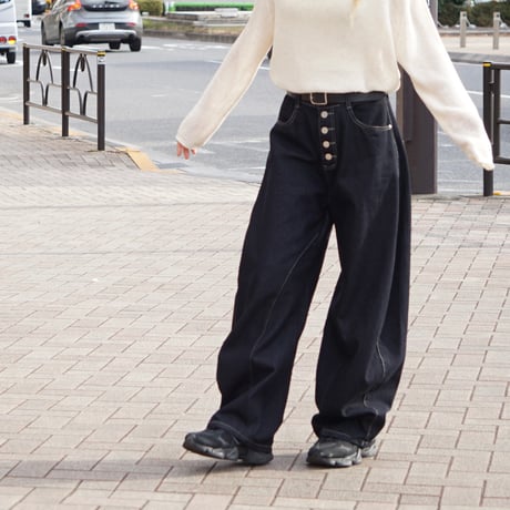 Button fly Denim Curved pants