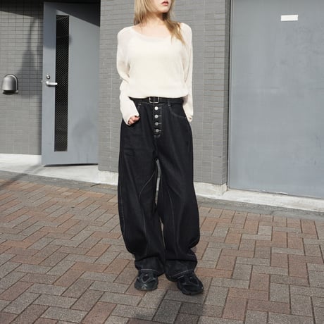 Button fly Denim Curved pants