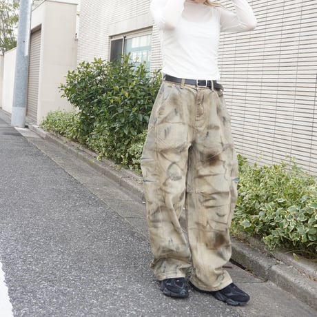 Camouflage curved wide pants