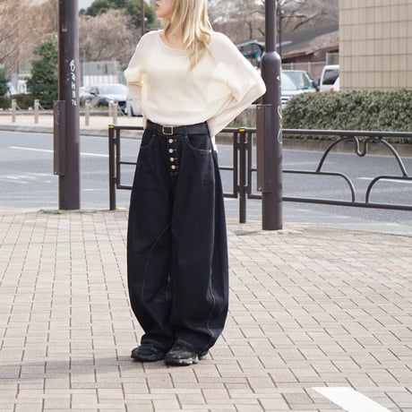 Button fly Denim Curved pants