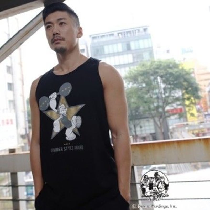 USA製/ポパイ/POPEYE/総柄プリントタンクトップ SUMMER STYLE AWARD 公式 限定POPEYE®コラボタンクトップ (BLAC