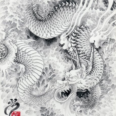 『水墨龍』和柄耐水耐候ステッカー シルバー