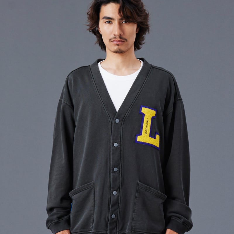 トップス LETTERED CARDIGAN(BLK)L LIBERAIDERS - GARMENT DYED SWEAT CARDIGAN 77302