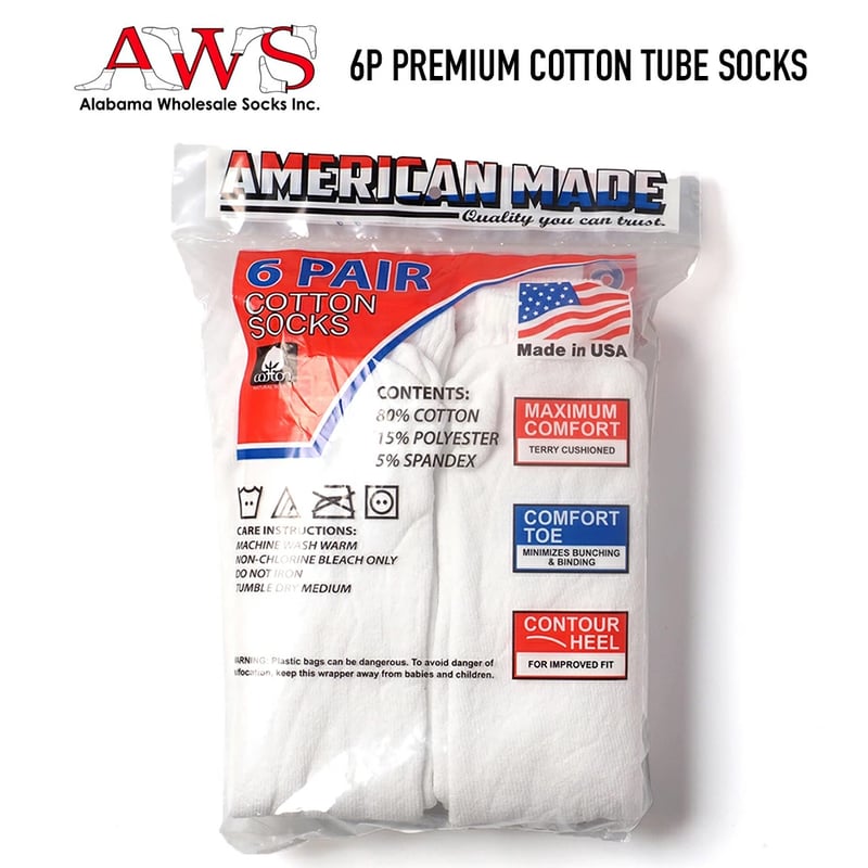 AWS (アラバマホールセールソックス) - 6P PREMIUM COTTON TUBE S