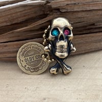 The Oldy Company  - CLASSIC BRASS SKULL & BONES KEYCHAIN WITH JEWELED EYES