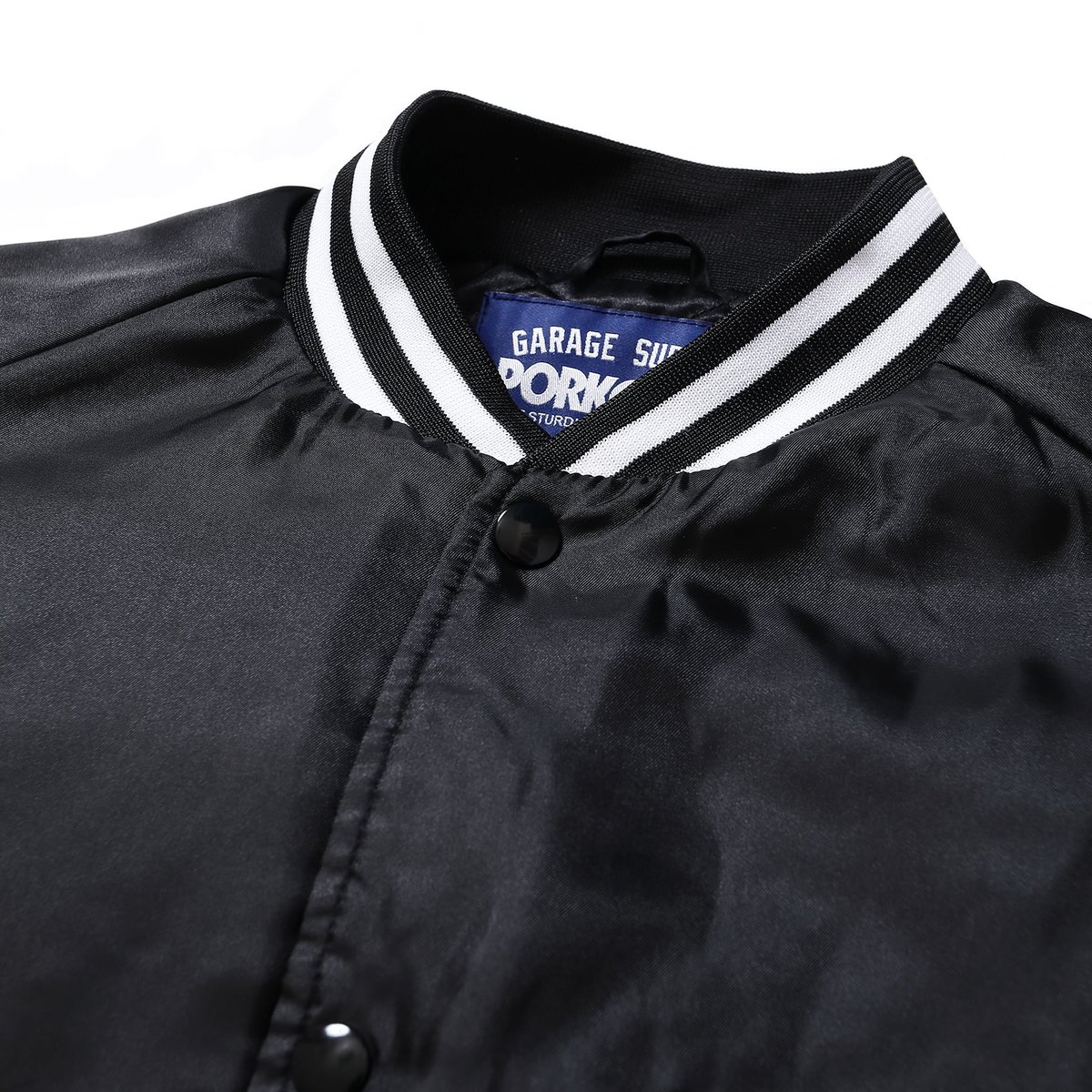 ジャケット・アウター PORK CHOP SATIN SPORTS JACKET BLACK PORKCHOP | SATIN SPORT JKT - Black ポークチョップ スタジャン