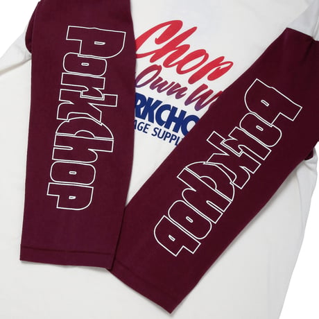 PORKCHOP - CHOP YOUR OWN WOOD BASEBALL TEE/WHITE×BURGUNDY