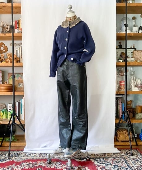 80-90s LEATHER PANTS / Black (BT260931)